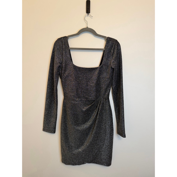 altard state Dresses & Skirts - Altar'd State Silver Sparkle Mini Dress Small Metallic Lurex Wrap Evening Sexy